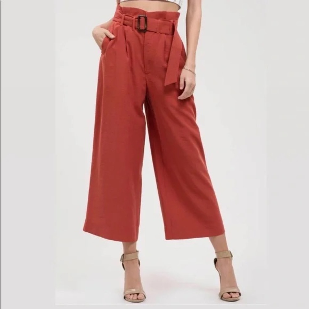 J.O.A. Just One Answer Burnt Orange Belted PaperBag High Waisted Cropped Pant